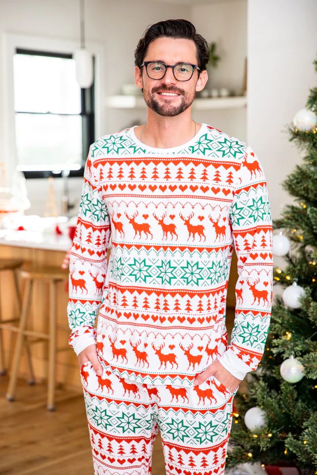 Mens Santa Tell Me Red And Ivory Christmas Print Pajama Top FINAL SALE | Pink Lily