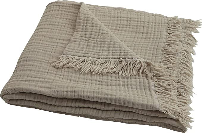 KyraHome 100% Organic Muslin Cotton Throw Blanket for Couch Adults, 4-Layer Plant Dyed Yarn, Soft... | Amazon (US)