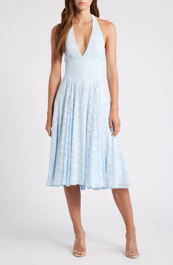 HOUSE OF CB Arietta Floral Jacquard Plunge Halter Neck Dress | Nordstrom | Nordstrom