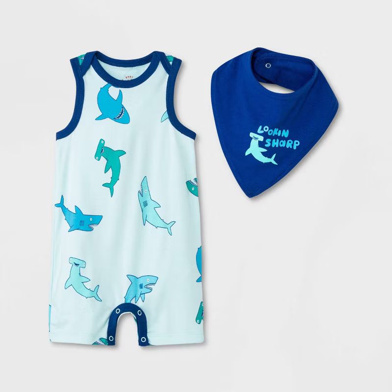 Baby Boys' Shark Romper with Bib - Cat & Jack™ Mint Green | Target