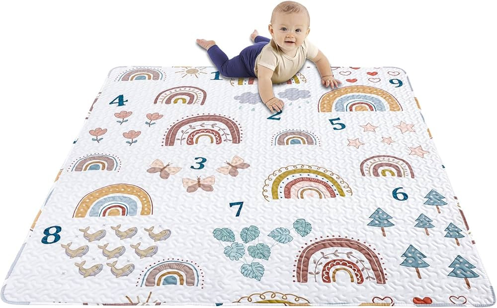 Boho Rainbow 50x50 Play Mat for Playpen, Washable Portable Baby Floor Playmat, Non Slip Foldabe I... | Amazon (US)