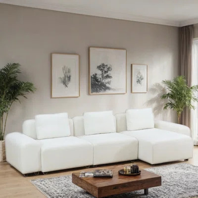 127” Modern White Sectional Sofa With Chaise And Plush Back Cushions | Wayfair North America