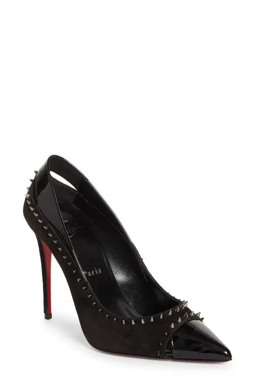 Christian Louboutin Duvette Spikes Pointed Toe Pump in Black/Lin Black at Nordstrom, Size 10.5Us | Nordstrom