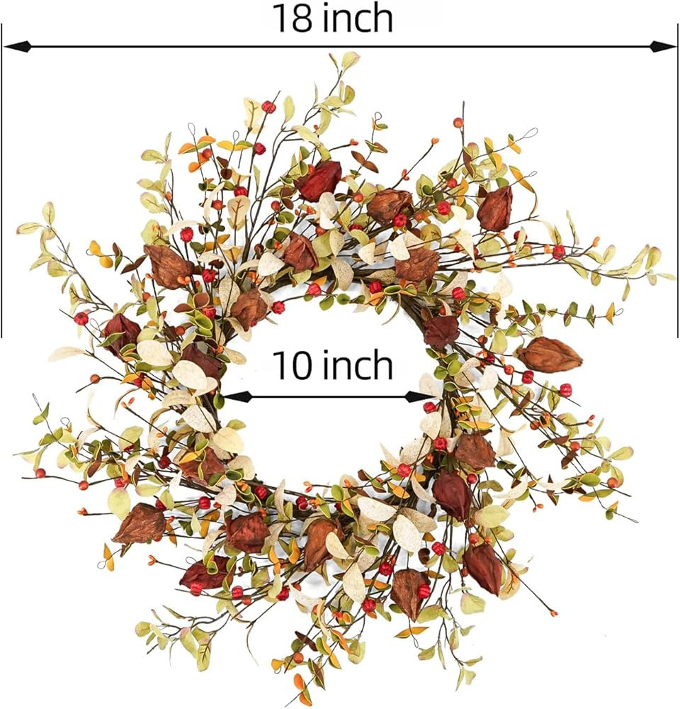 YNYLCHMX Fall Wreath for Front Door, 18 Inch Artificial Wreath, Fall Wreath with Eucalyptus Leave... | Amazon (US)