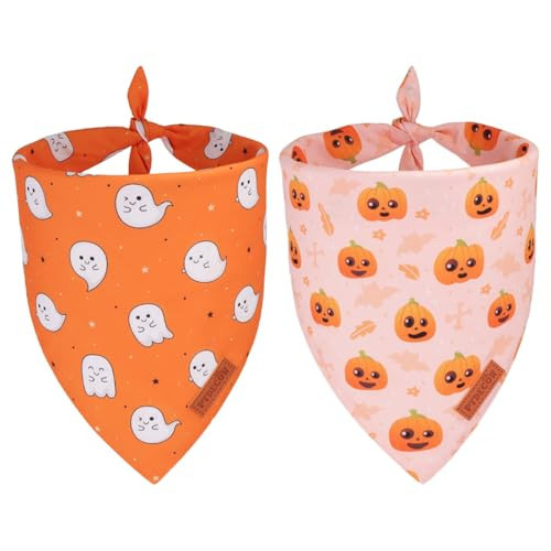 PTDECOR Halloween Dog Bandana, Cute Ghost Pumpkin Design Reversible Holiday Pet Scarf, Adjustable Orange Yellow Halloween Bandanas for X-Large Dogs Pets(X-Large) | Amazon (US)