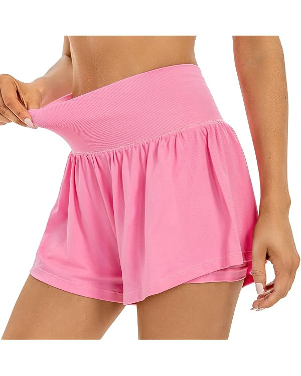 INIBUD Flowy Shorts for Women 2 in 1 Gym Workout Butterfly Shorts Seamless High Waisted Athletic ... | Amazon (US)