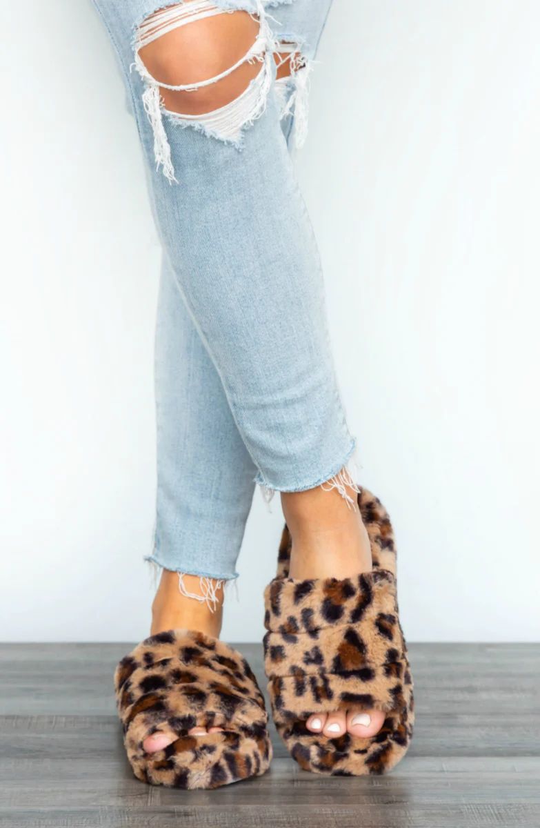 Sleeping In Leopard Fuzzy Slippers | Apricot Lane Boutique