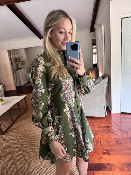 Sezane green floral dress BACK IN STOCK! Wearing size 4. Great shower dress, brunch, church, etc. would wear this now in spring and again in the fall with the colors. They are all season-ready! 

#LTKparties #LTKSeasonal