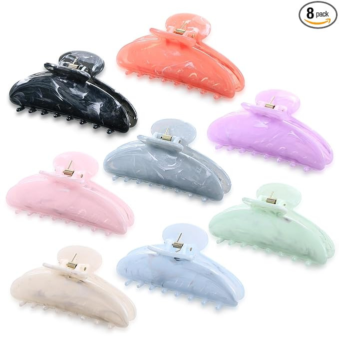 8 Pcs Large Acrylic Hair Claw Clips for Women Non-slip Strong Hold Jaw Clamps for Thick or Thin H... | Amazon (US)