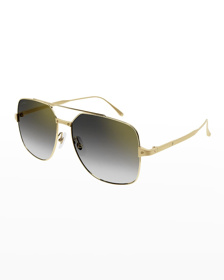 Cartier Rectangle Metal Aviator Sunglasses | Neiman Marcus