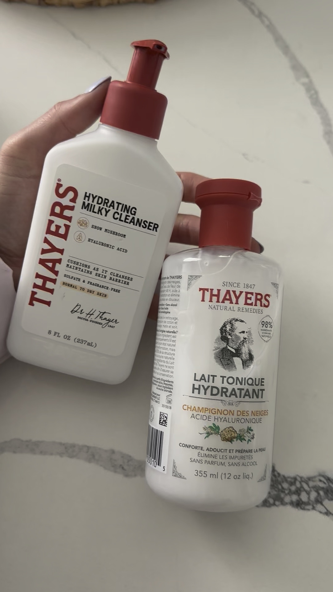 Thayers Hydrating Milky Cleanser helps skin feel immediately hydrated and soothed while removing makeup, dirt, oil and impurities. This gentle, milky face cleanser formula, blended with snow mushroom and hyaluronic acid cushions while cleansing to avoid disrupting the skin barrier, leaving skin texture feeling smoother after 1 use. Suitable for dry to sensitive skin and is non-irritating, non-drying, and non-comedogenic

Thayers Hydrating Milky Toner is your one step prep for better looking bare skin. Used after cleansing, Thayers Milky Toner delivers 48 hours of hydration to cushion, smooth, and prep skin. This gentle, creamy, and hydrating formula, blended with snow mushroom, hyaluronic acid, and elderflower water, soaks into skin, hydrating all day and boosting moisture levels by 35% (Results based on an instrumental test vs. untreated skin. Boosts hydration levels by 35%). There are countless ways to use this skin care toner from head to toe; Thayers toner soothes skin after shaving and waxing, preps skin for makeup, cleanses nails pre-manicure, and calms irritation from sunburns, bug bits, and fresh tattoos.

#LTKgrwm #LTKBeauty #LTKFindsUnder50