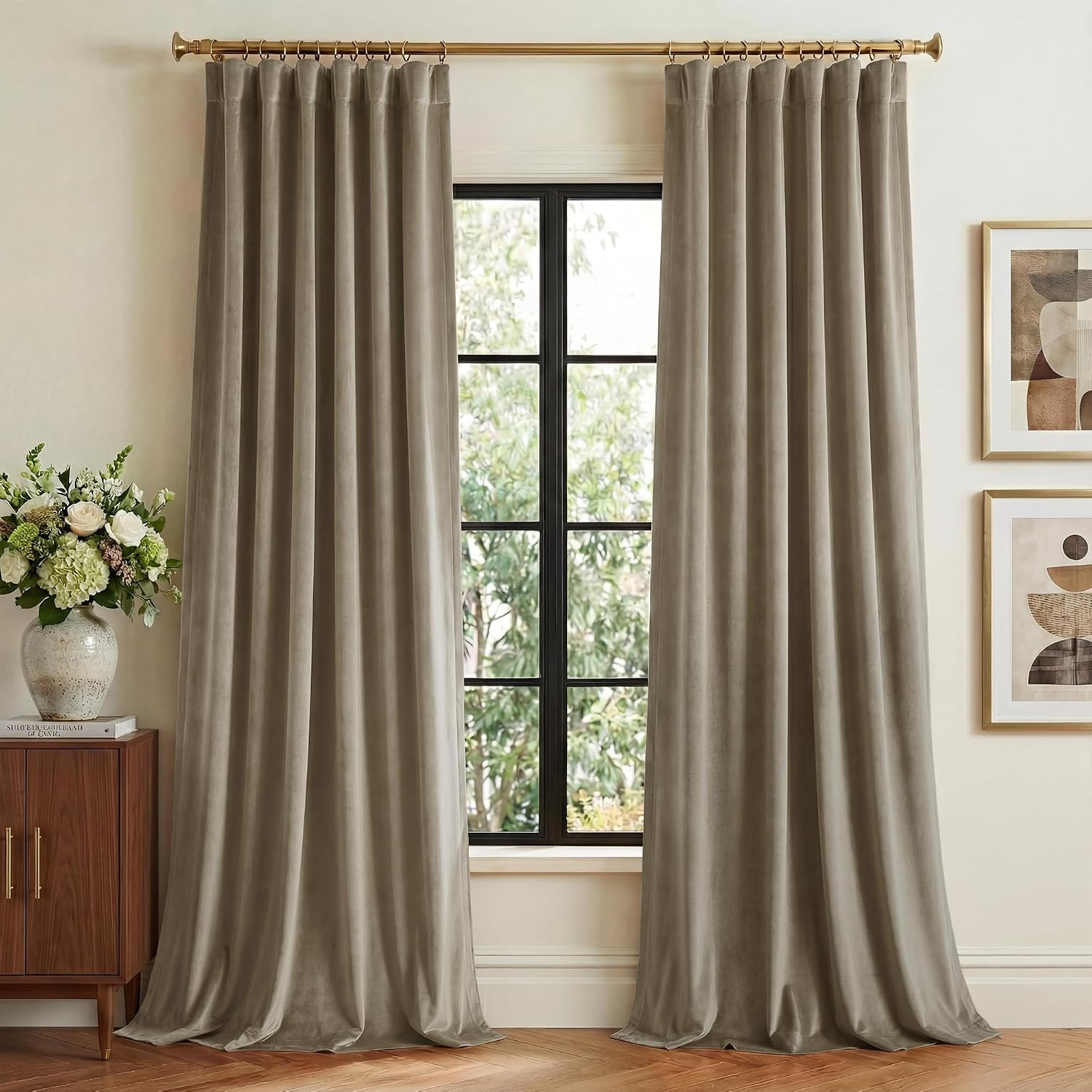 StangH Taupe Velvet Living Room Curtains 84 Inches Long 2 Panels | Amazon (US)