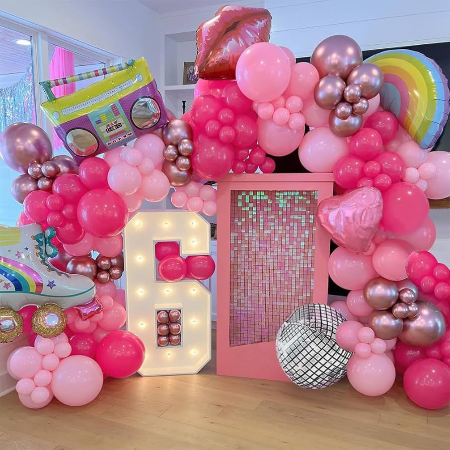 Amazon.com: 80 90s Disco Balloon Garland Arch Kit, 136pcs Pink Magenta Metallic Rose Gold Balloon... | Amazon (US)