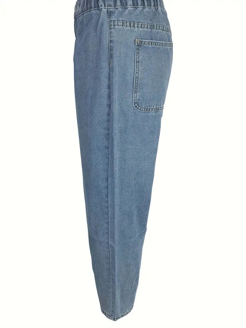 Pleated Detail Denim Cropped Pants, Elastic Waistband Streetwear Casual Denim Jeans, Women's Deni... | Temu Affiliate Program