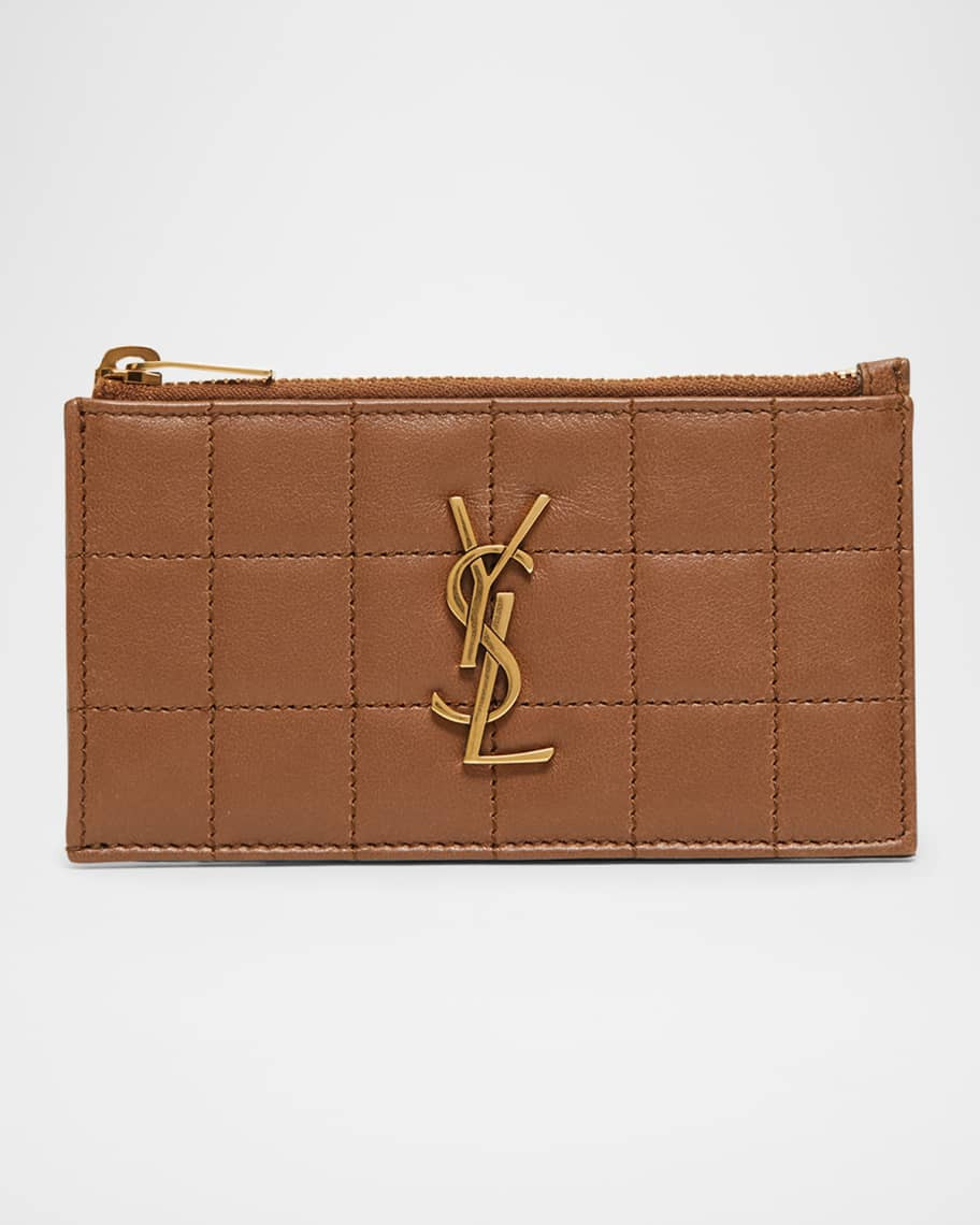 Saint Laurent Cassandre YSL Ziptop Card Case in Quilted Smooth Leather | Neiman Marcus
