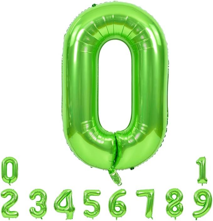 40 Inch Large Green Numbers Balloons 0-9, Number 0 Digit 0 Helium Balloons, Foil Mylar Big Number... | Amazon (US)