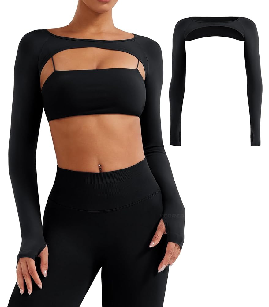 YEOREO Seamless Long Sleeve Shrug for Women Gym Crop Top Workout Cropped Sports Bolero | Amazon (US)