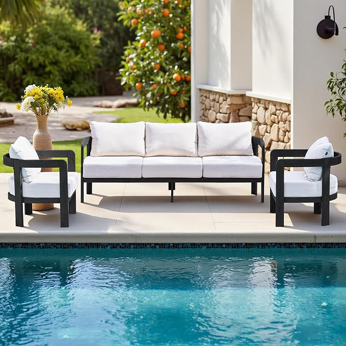 Outdoor Furniture Set, Metal Patio Conversation Set with 6" Thick Cushions, Outdoor Couch Sofa an... | Amazon (US)