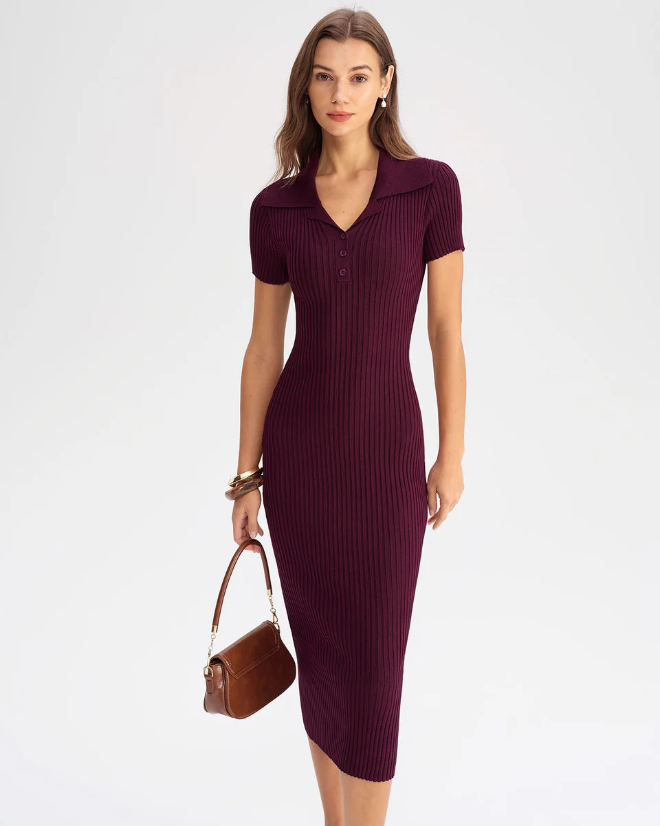 Wine Red Bodycon High Stretch Sweater Dress | rihoas.com