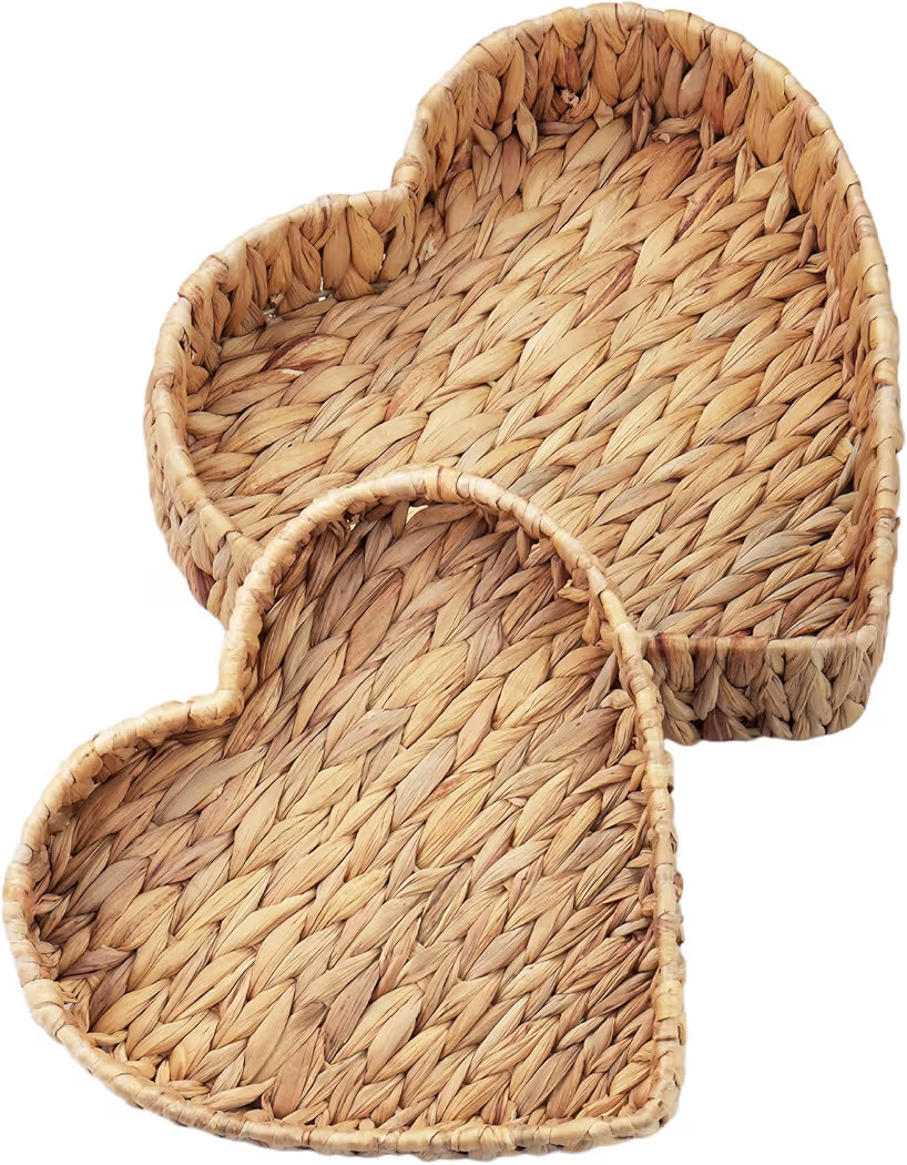 Heart Shaped Serving Tray Set - 2-Piece Handmade Rattan Nesting Trays for Food, Fruit & Party Dis... | Amazon (US)