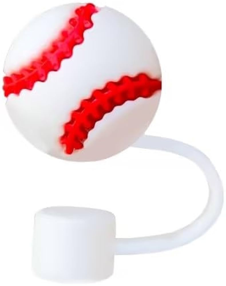 White Baseball 10mm/0.4 inch Straw Cover Cap for Stanley Cup and Baseball Football Straw Topper C... | Amazon (US)