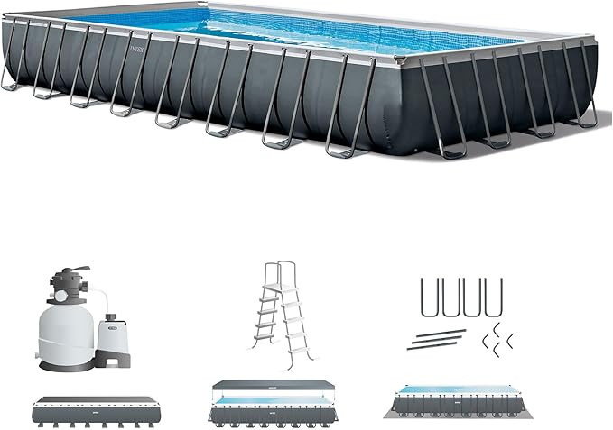INTEX Ultra XTR 32 ft x 16 ft 52 in Above Ground Pool Set, Rectangular Swimming Pool with Steel F... | Amazon (US)