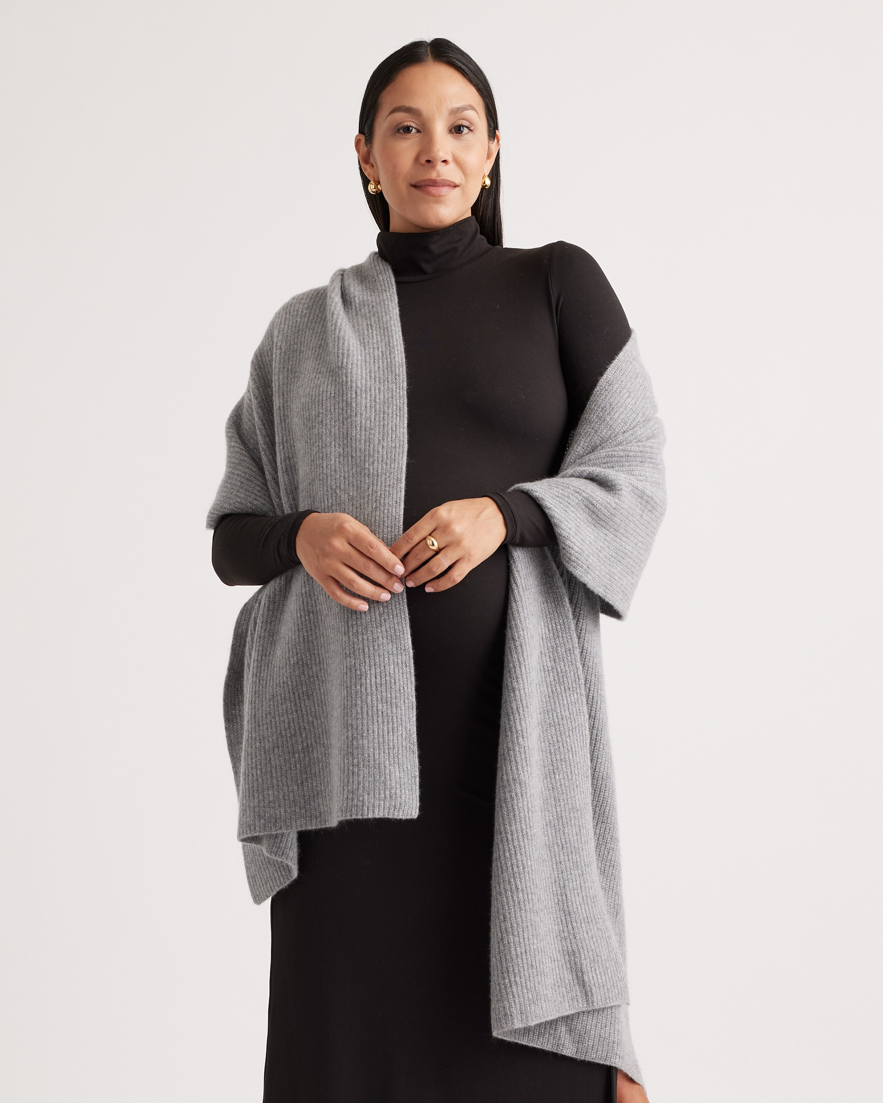Mongolian Cashmere Ribbed Wrap in Ivory | Quince