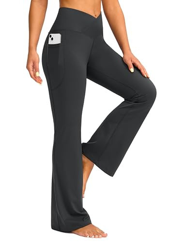 G Gradual Women's Flare Leggings Crossover Yoga Pants 29"/30.5"/32" High Waist Bell Bottom Pants for Women with Pockets(Dark Grey,30.5-XXL) | Amazon (US)