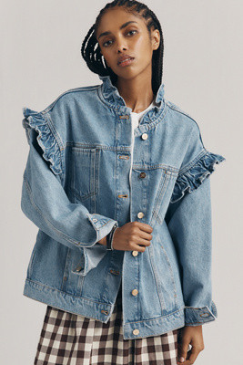 Maeve Denim Ruffle Trucker Jacket | Anthropologie (US)