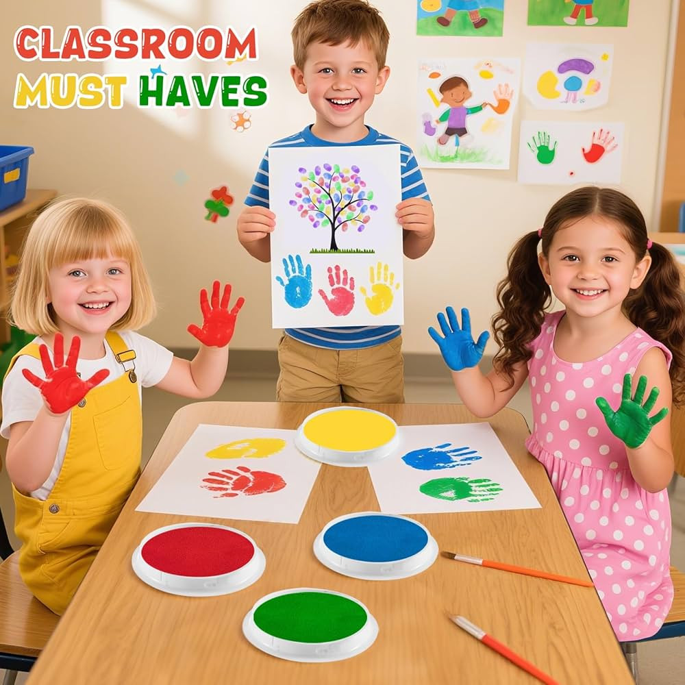 7" Large Ink Pads for Kids - Handprint Footprint Size Rainbow Stamps Pad, Safe & Washable Ink Pad... | Amazon (US)