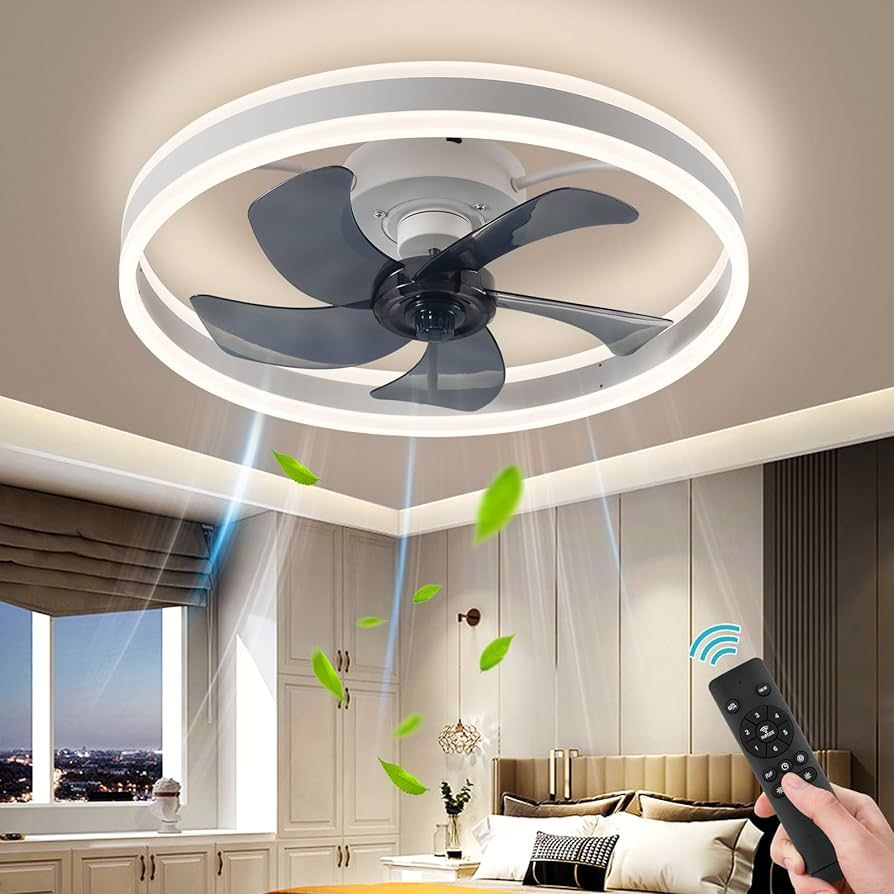 AHAWILL Fandelier Ceiling Fans with Lights and Remote,Modern Flush Mount Ceiling Fan with Light 6... | Amazon (US)