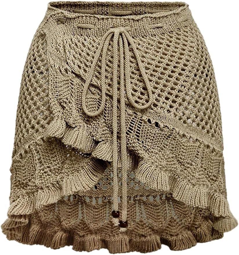 SHENHE Women's Crochet Beach Wrap Skirt Coverups Hollow Out Knit Swimsuit Cover Up | Amazon (US)