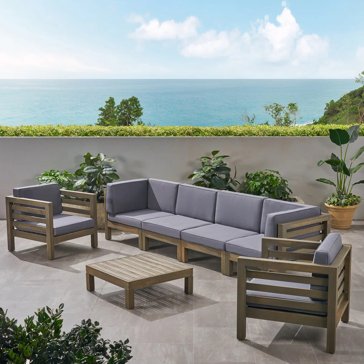 Maher Acacia 6 - Person Patio Conversation Set with Cushions | Wayfair North America