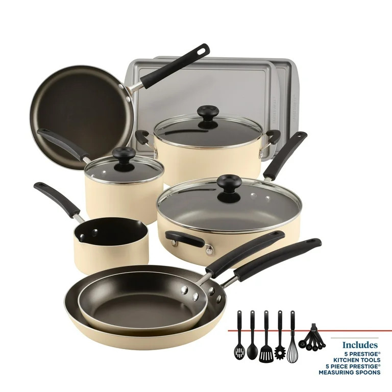Farberware Easy Clean 22 Piece Nonstick Aluminum Cookware Set, Almond | Walmart (US)