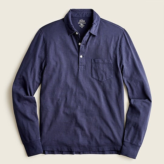 Long-sleeve garment-dyed slub cotton pocket polo shirt | J. Crew US