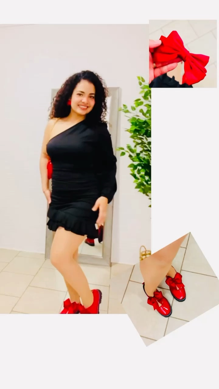 Combinación de colores. Rojo y negro. Zapatos estilo coquette, lazo en cabello y un toque de cartera para sellar. El vestido se ajusta al cuerpo y disimula los defectos por los pliegues en los costados. Tiene muy buena calidad la tela💯‼️

#LTKstyletip #LTKbeauty #LTKVideo