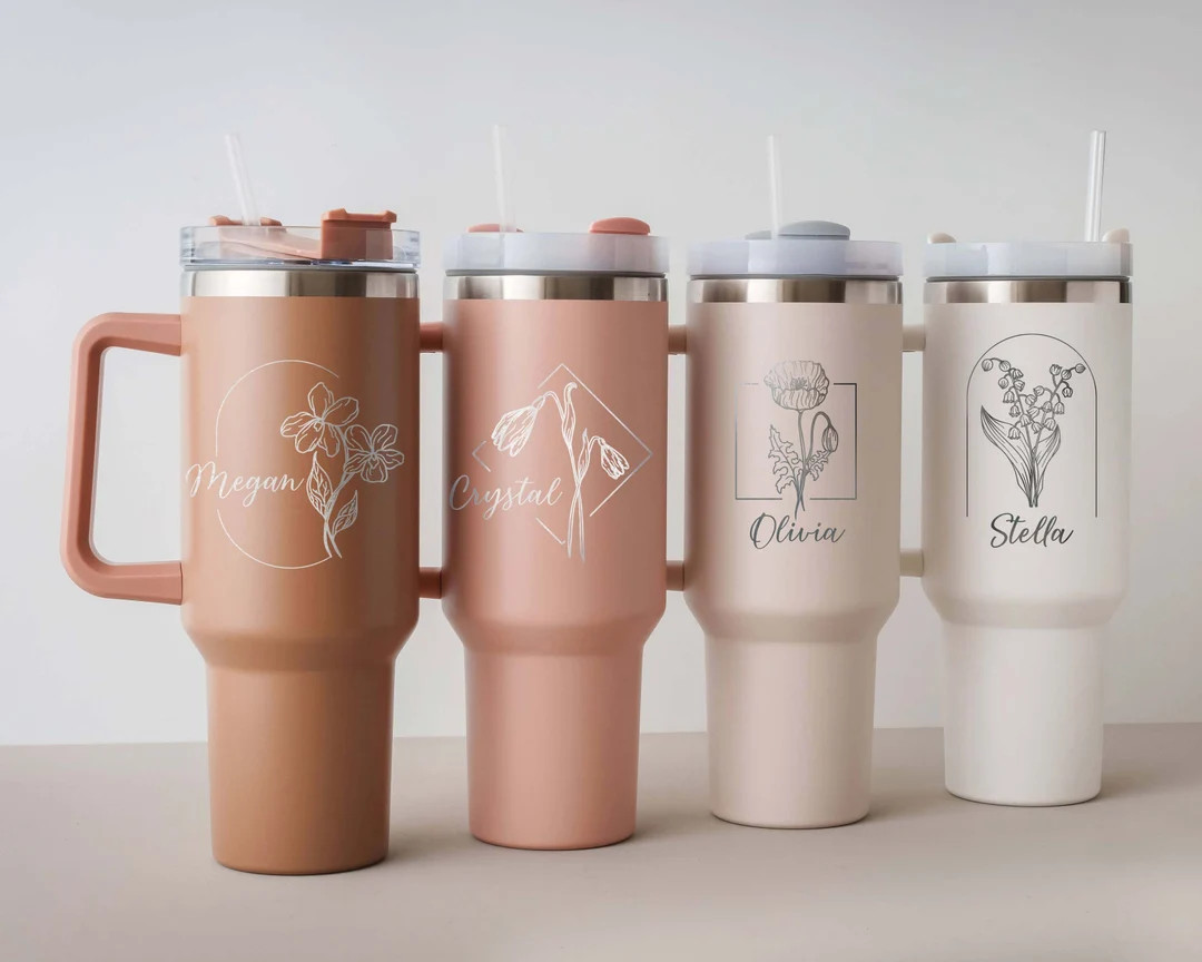 Birth Flower Tumbler Custom 40oz Tumbler With Handle & Straw - Etsy | Etsy (US)