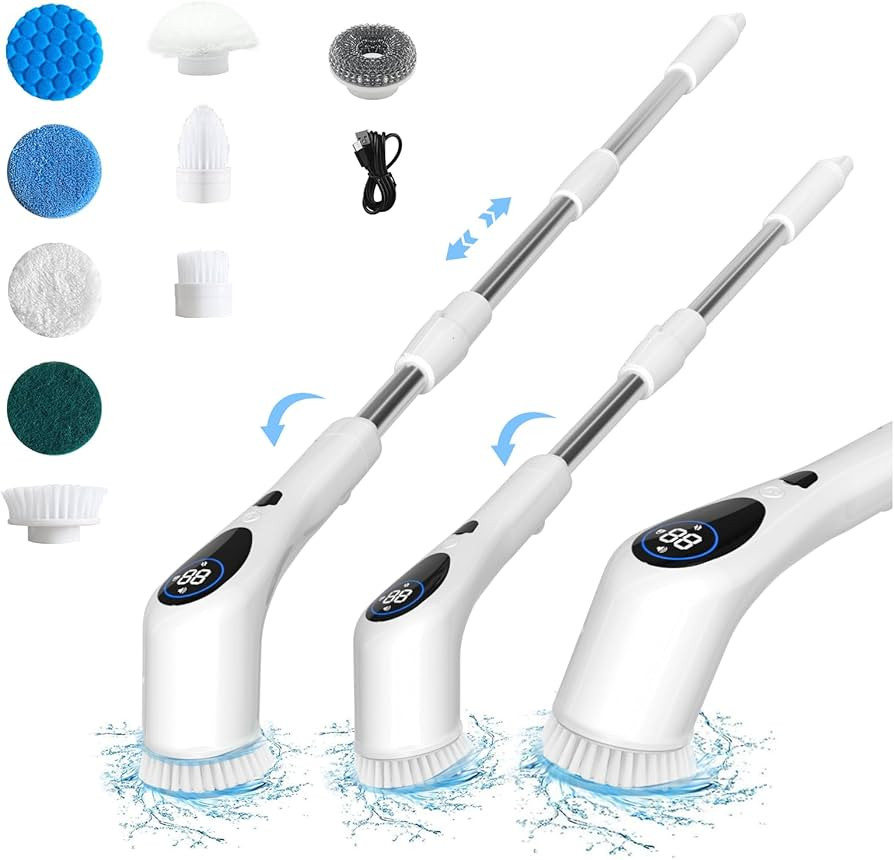 Electric Spin Scrubber,New Cordless Cleaning Brush w/9 Replaceable Brush Heads,3 Adjustable Speed... | Amazon (US)