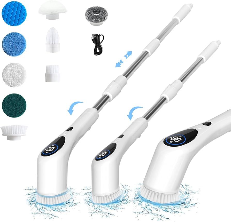 Electric Spin Scrubber,New Cordless Cleaning Brush w/9 Replaceable Brush Heads,3 Adjustable Speed... | Amazon (US)