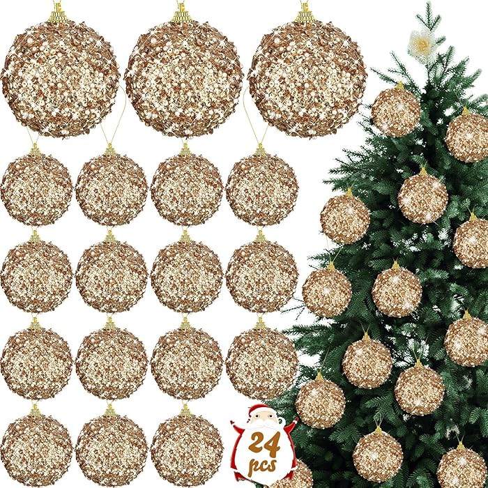 Liliful 24 Pcs 3.15 Large Christmas Ball Ornaments Glitter Christmas Decorations Tree Balls Hangi... | Amazon (US)