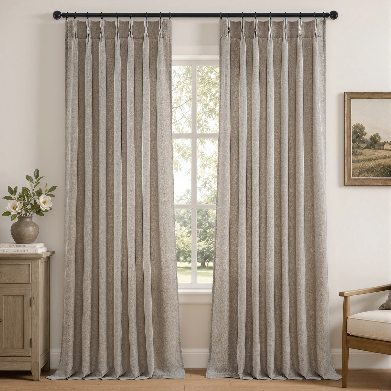 Pinch Pleated Curtains,Semi-Sheer Drapes Back Tab Pinch Pleat Curtain with Hooks+Rings (Set of 2) | Wayfair North America