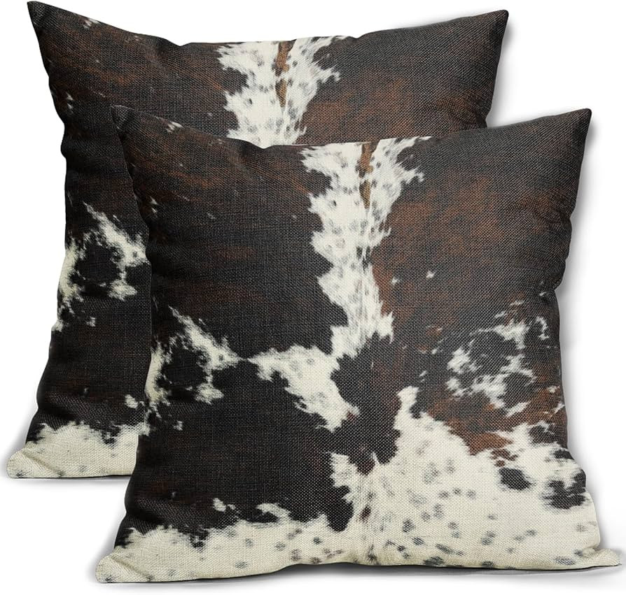 Western Cow Print Pillow Covers 18x18 Set of 2 Black White Brown Cowhide Pattern Decorative Throw... | Amazon (US)