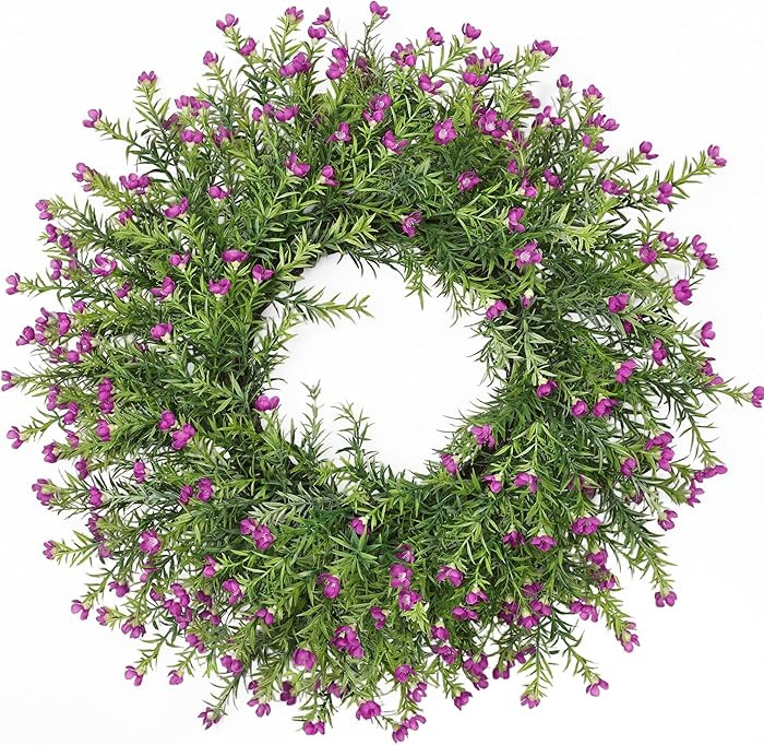 Realistic 24 Inch Baby’s Breath Wreath Spring Wreath for Front Door, Zmtyykh Purple Floral Gree... | Amazon (US)