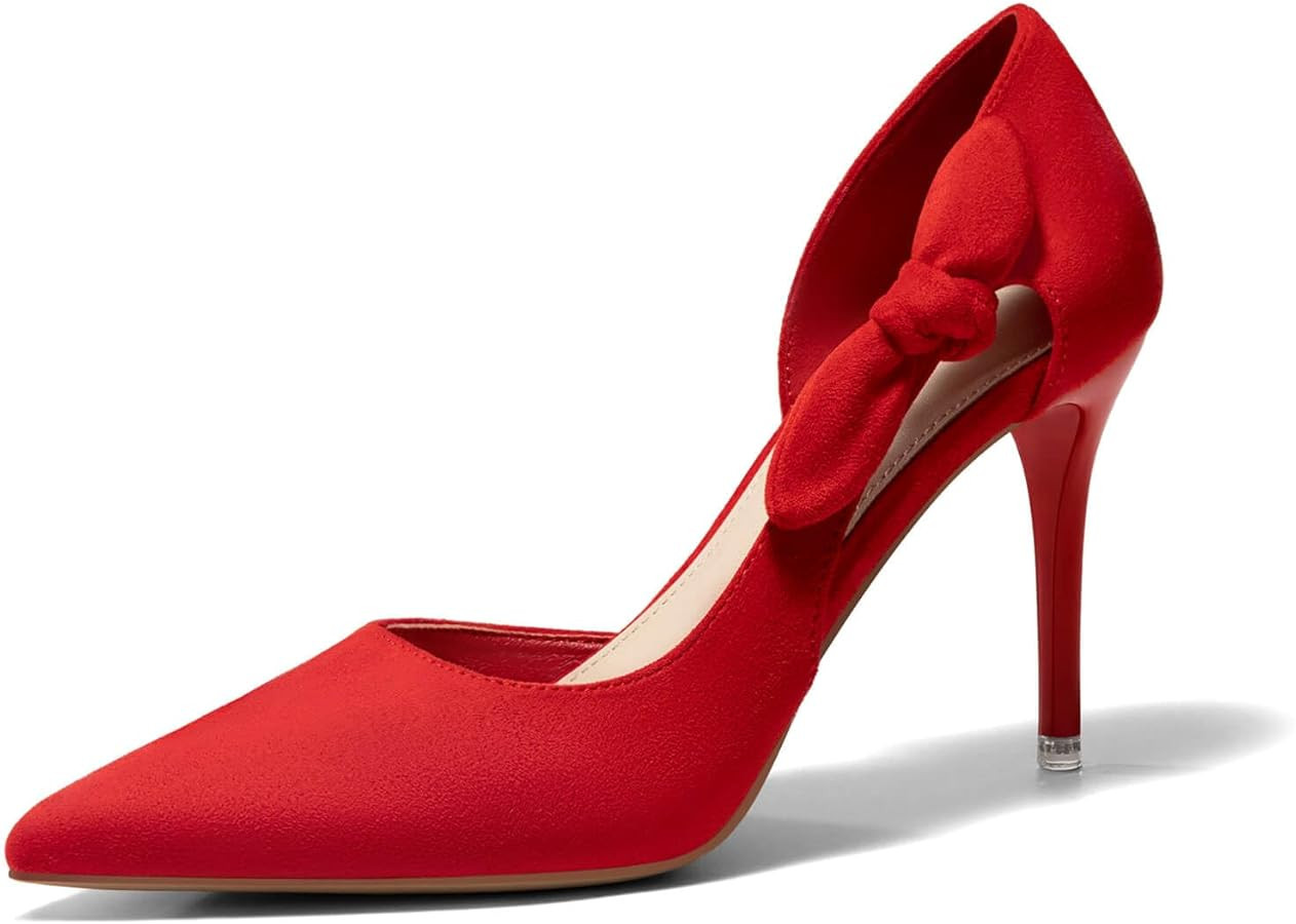Coutgo Womens Stiletto High Heels Closed Pointed Toe Bow Pumps D'Orsay Wedding Bride Dress Shoes | Amazon (US)