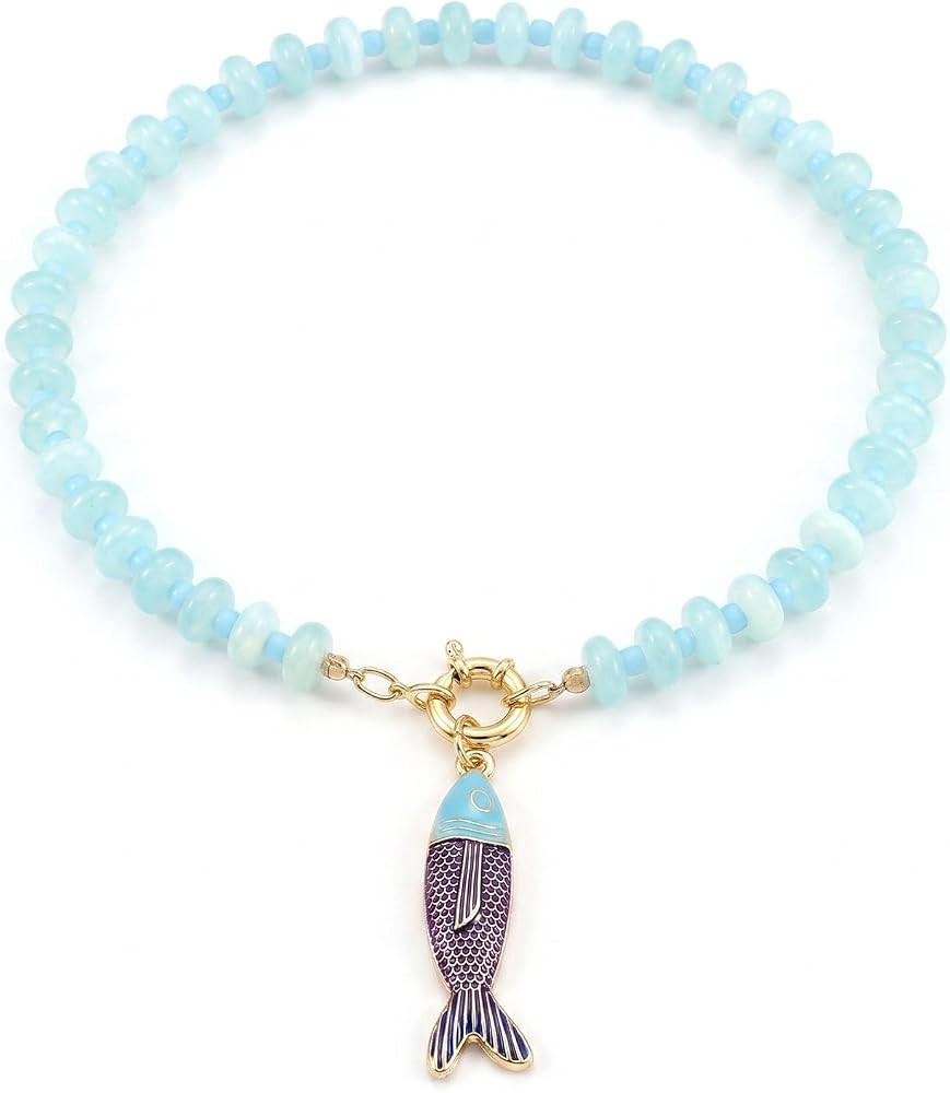 Boho Beaded Fish Necklaces for Women Acrylic Resin Chunky Beaded Necklace Toggle Strand Bead Fish... | Amazon (US)