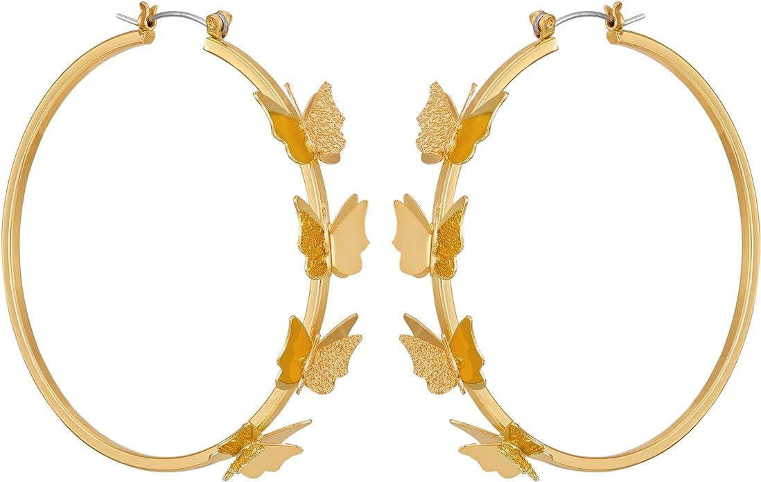 GUESS Goldtone Butterfly Charm Hoop Earrings for Women | Amazon (US)