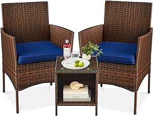 Best Choice Products 3-Piece Outdoor Wicker Conversation Bistro Set, Space Saving Patio Furniture... | Amazon (US)