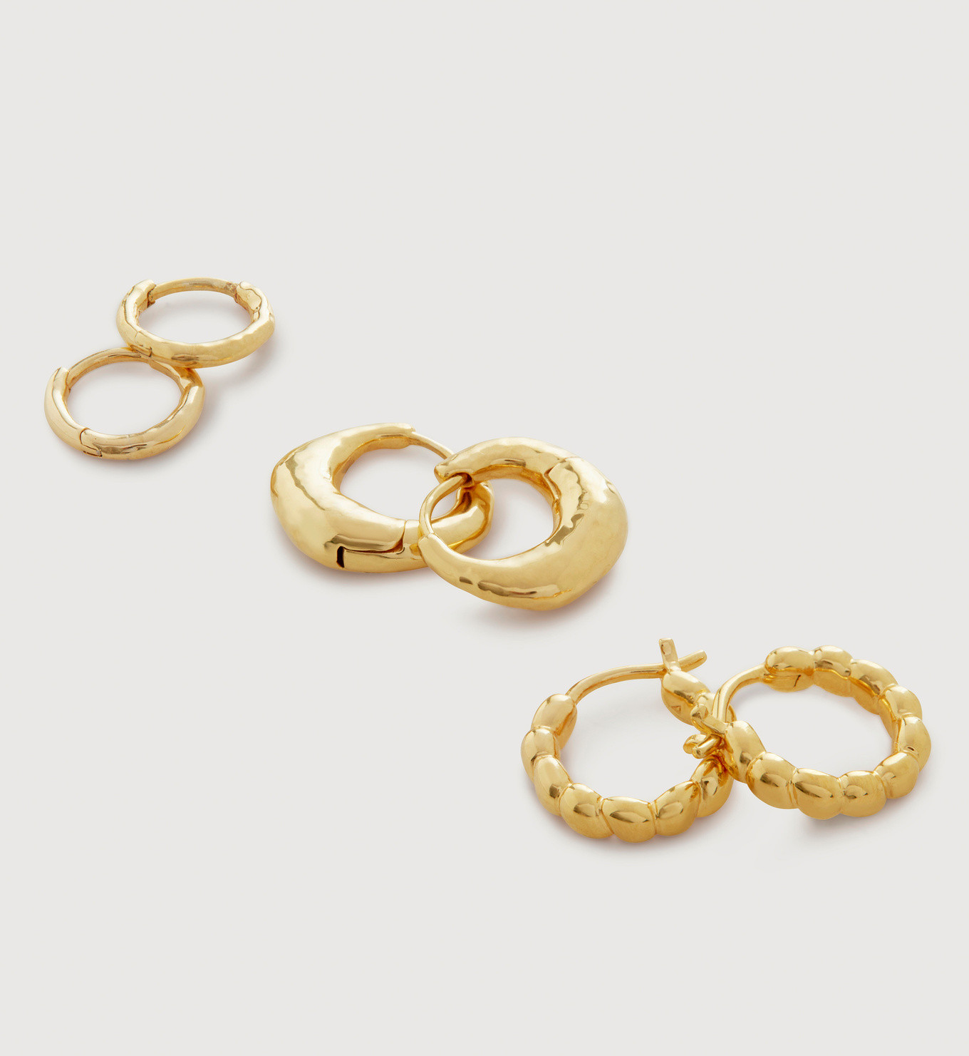 Nura, Siren and Deia Huggie and Mini Huggie Ear Stack | Monica Vinader (Global)