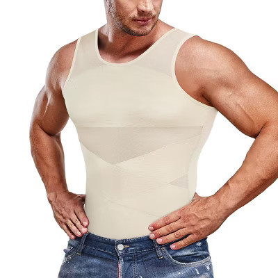 Nebility™ Men’s Sleeveless Compression Shapewear – Slimming Body Shaper Tank Undershirt, Compression Man Shirt for Chest & Abdomen Control, M Beige | Target