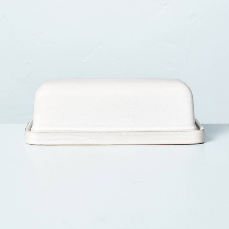 2pc Modern Rim Stoneware Butter Dish Cream - Hearth & Hand™ with Magnolia | Target